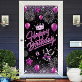 Aperturee - Purple Balloons Crown Black Birthday Door Cover